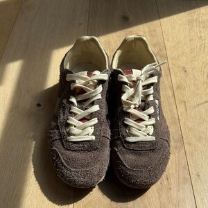 Brown Suede Women’s Sneakers with Cream Laces